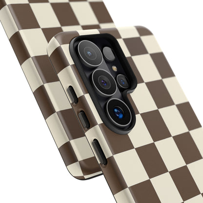 Mocha Checkerboard Phone Case | Neutral Aesthetic Checkered iPhone & Samsung Tough Case