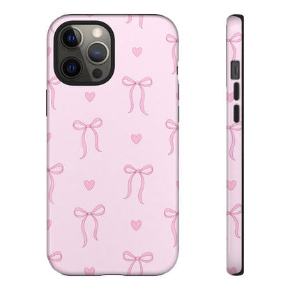 Pink Bow Heart Aesthetic Phone Case – Coquette Cute Tough Cover