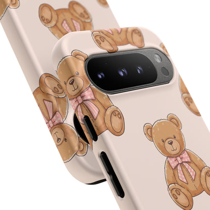 Teddy Bear Phone Case | Cute Coquette Aesthetic Pink Bear Pattern Case | Kawaii Soft Girl iPhone & Samsung Tough Protective Case