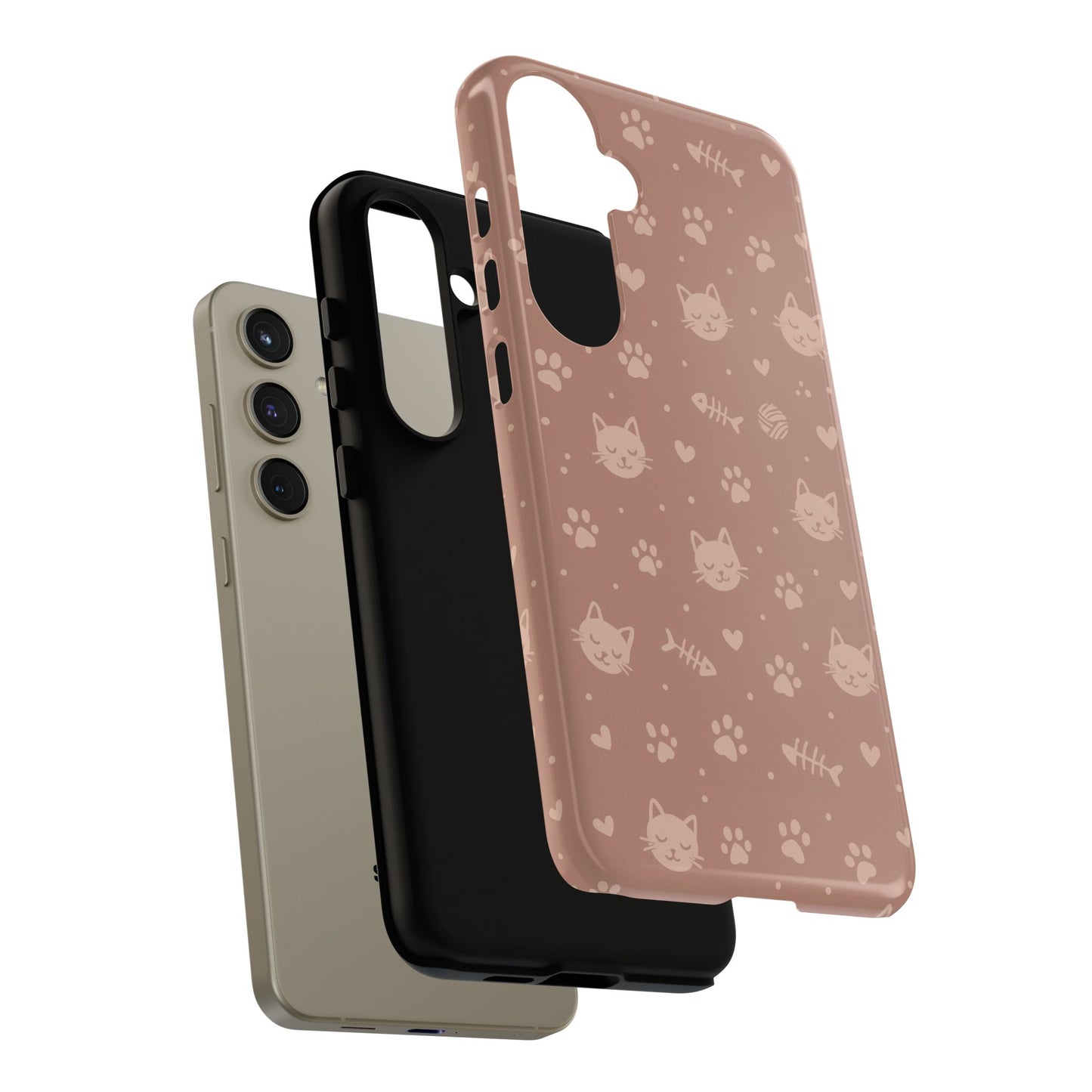 Cute Cat Pattern Phone Case | Paw Prints, Fishbone & Yarn Design Tough Case
