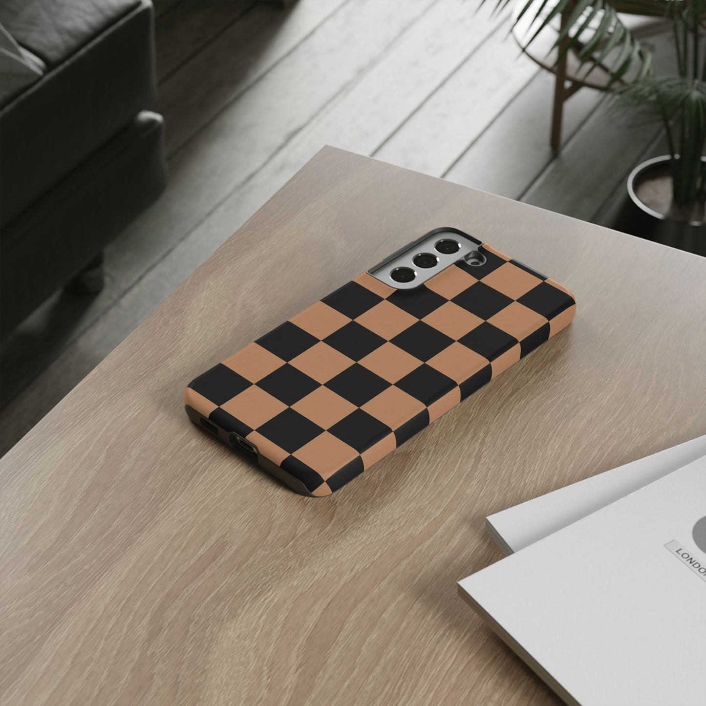 Brown Checkered Phone Case | Aesthetic Checkerboard iPhone & Samsung Tough Case