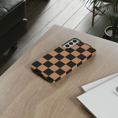 Brown Checkered Phone Case | Aesthetic Checkerboard iPhone & Samsung Tough Case