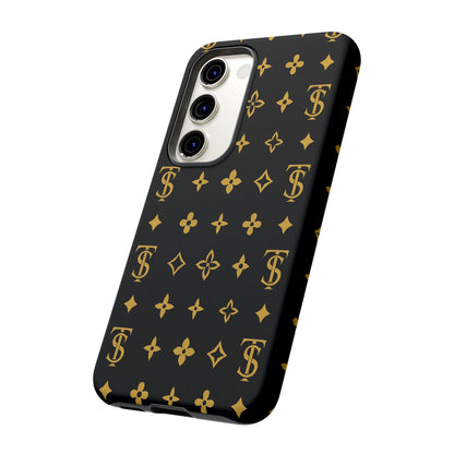 Gold Monogram Pattern Tough Phone Case | Black & Gold Luxury Design for Iphone, Samsung Galaxy and Pixel