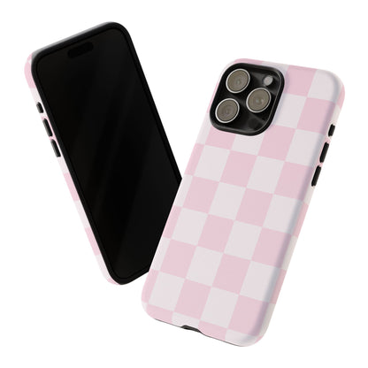 Light Pink Checkerboard Phone Case | Pastel Aesthetic Checkered iPhone & Samsung Tough Case