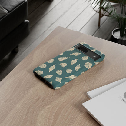 Seashell Pattern Phone Case | Teal Coastal Shells Tough Case for Iphone, Samsung Galaxy and Pixel