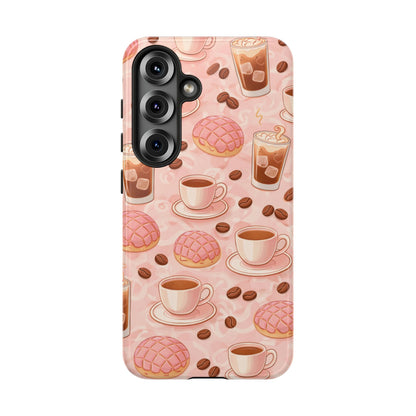 Cute Coffee & Pink Concha Phone Case – Coffee Lover Aesthetic Latte Pattern Tough Case