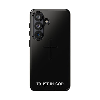 Trust in God Phone Case Minimal Cross Christian Black Tough Cover