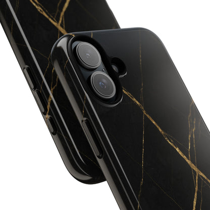 Black Marble Phone Case with Gold Veins – Luxury Minimal Aesthetic Tough Case