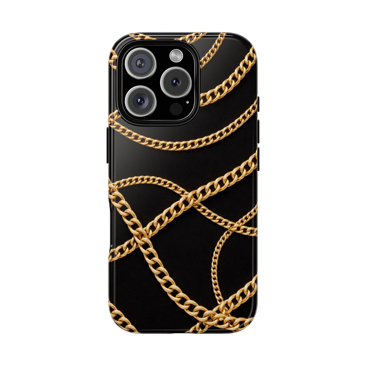 Luxury Gold Chain Phone Case – Black Designer Style Tough Protective Cover for Iphone, Samsung Galaxy and Pixel