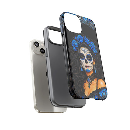 Blue Sugar Skull Woman Phone Case – Day of the Dead Aesthetic Tough Cover