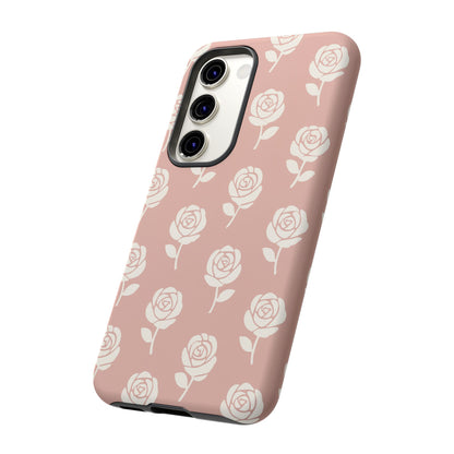 White Rose Pattern Tough Phone Case | Elegant Floral Aesthetic Case for Iphone, Samsung Galaxy and Pixel