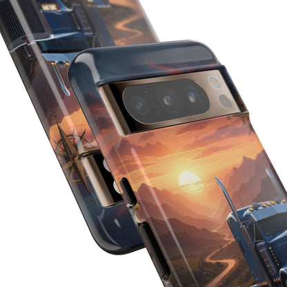 Semi Truck Sunset Phone Case | Trucker Gift | Diesel Truck Highway Road iPhone & Samsung Tough Protective Case