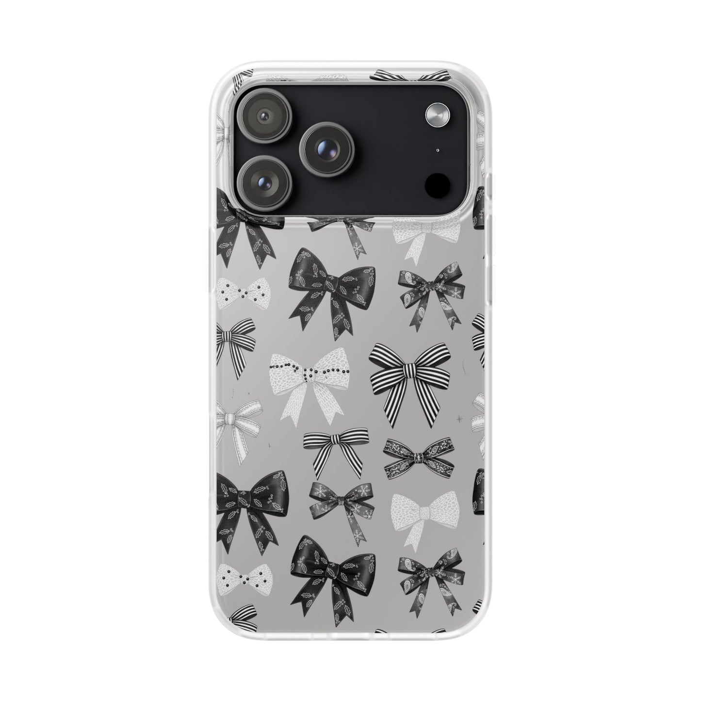 Black & White Bow Pattern Phone Case | Minimal Coquette Flexi Case