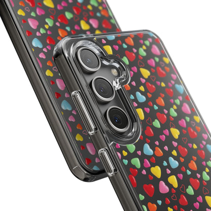 Colorful Heart Clear Phone Case | Impact-Resistant Valentine Aesthetic Case