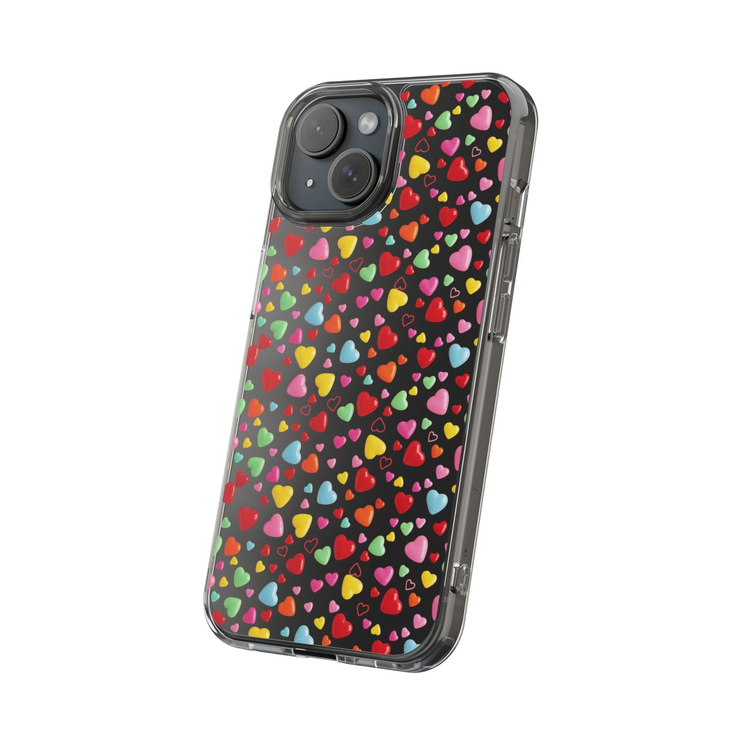 Colorful Heart Clear Phone Case | Impact-Resistant Valentine Aesthetic Case