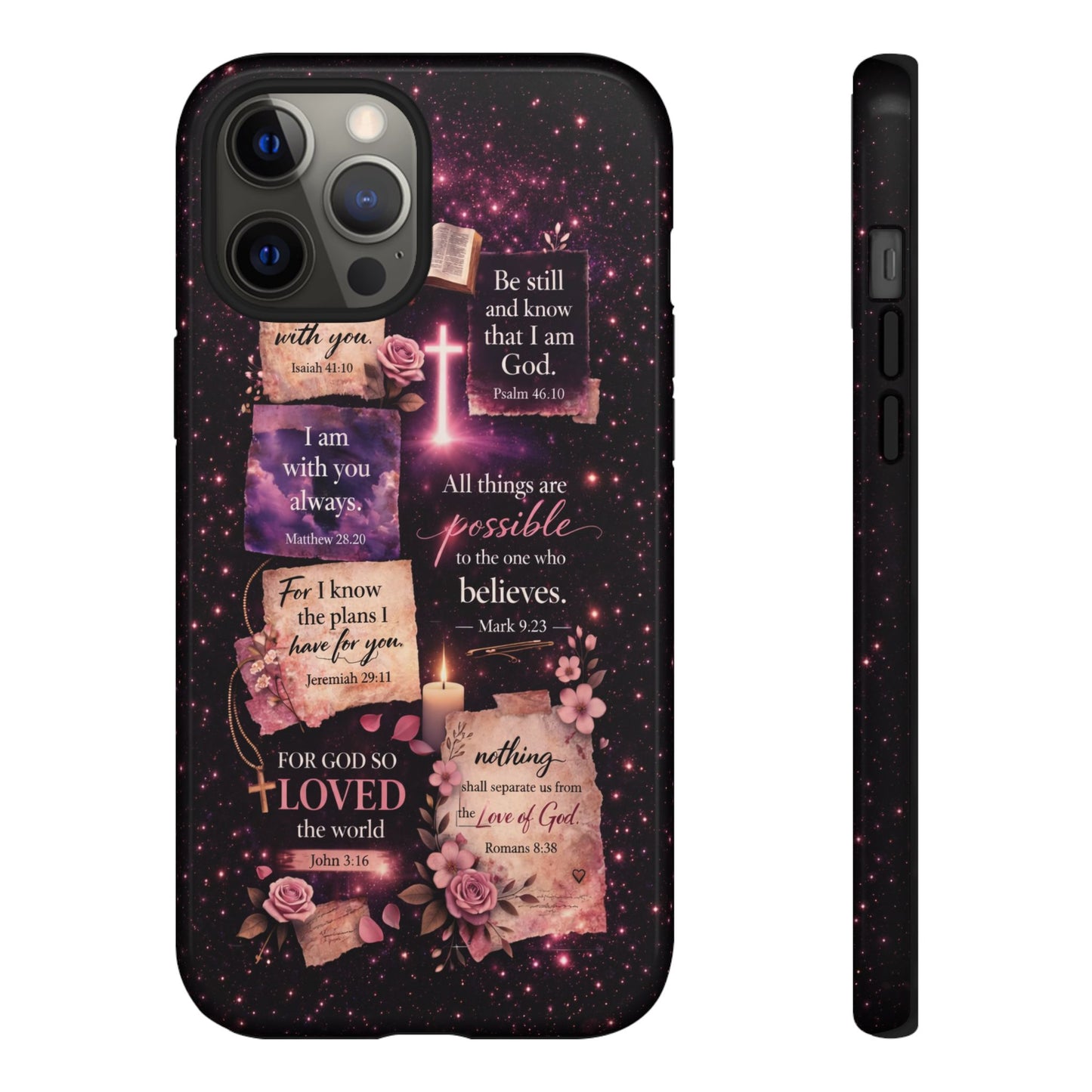 Christian Bible Verse Phone Case Pink Floral Faith Tough Protective Cover Gift