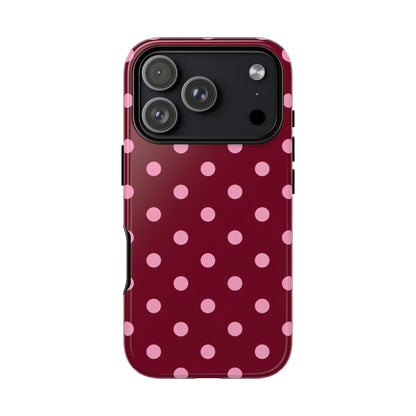 Pink Polka Dot Phone Case – Cute Aesthetic Tough Protective Phone Cover for Iphone, Samsung Galaxy and Pixel
