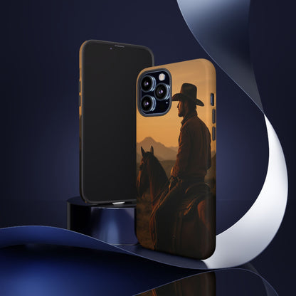 Western Cowboy Sunset Phone Case | Horse Rider Desert Aesthetic Tough Protective Case
