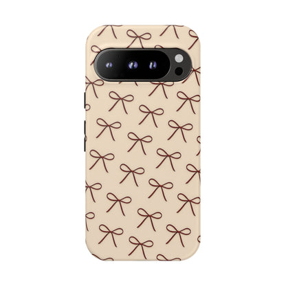 Coquette Bow Phone Case | Neutral Beige Aesthetic iPhone & Samsung Tough Case