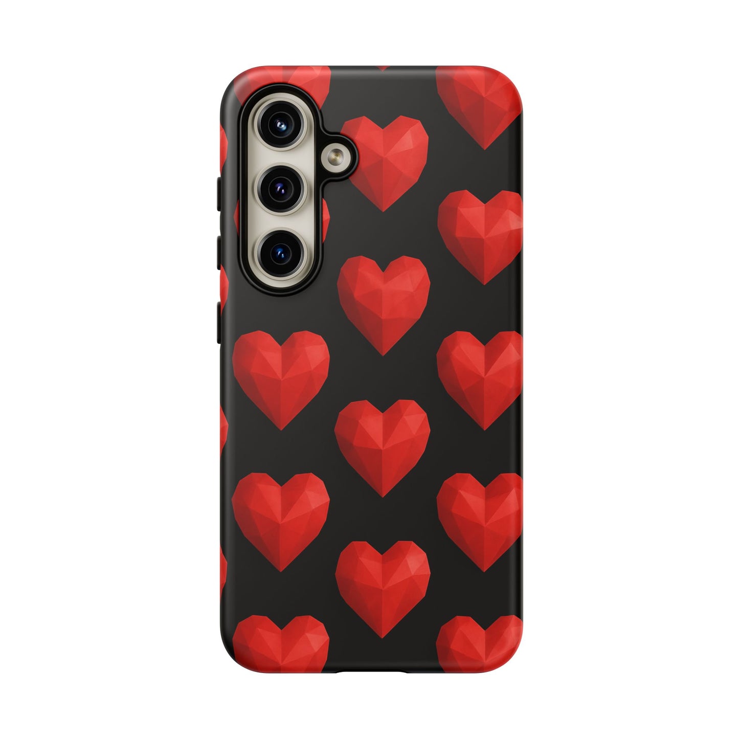 Red Heart Phone Case – Geometric Heart Pattern Tough Case (Black)