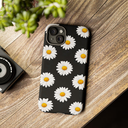 Black Daisy Floral Tough Phone Case – Cute Protective Cover for Iphone, Samsung Galaxy and Pixel