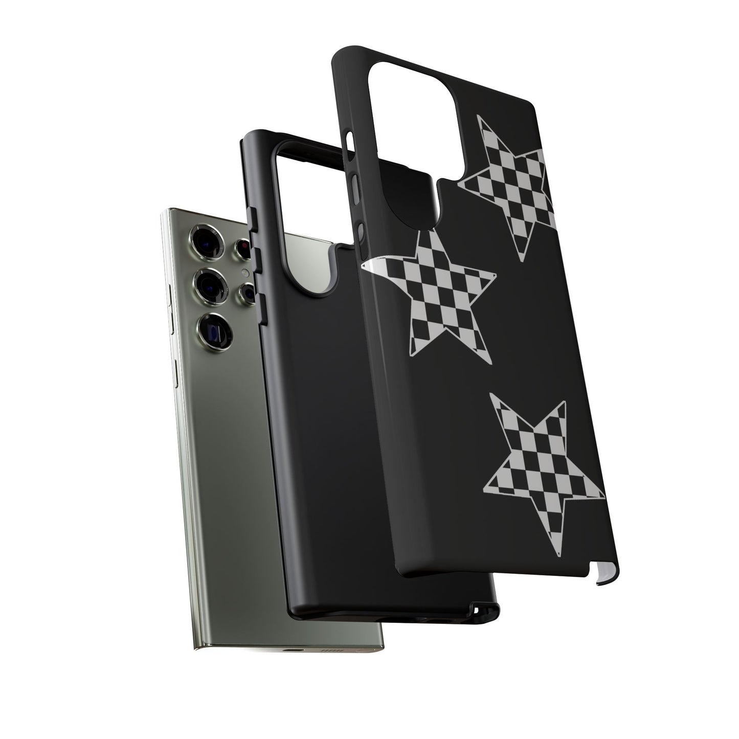 Checkered Star Tough Phone Case – Black Retro Graphic Protective Cover for Iphone, Samsung Galaxy and Pixel