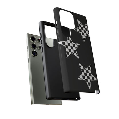 Checkered Star Tough Phone Case – Black Retro Graphic Protective Cover for Iphone, Samsung Galaxy and Pixel