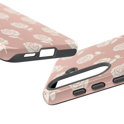 White Rose Pattern Tough Phone Case | Elegant Floral Aesthetic Case for Iphone, Samsung Galaxy and Pixel