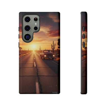 Route 66 Sunset Desert Highway Phone Case – Road Trip Travel Aesthetic Tough Case