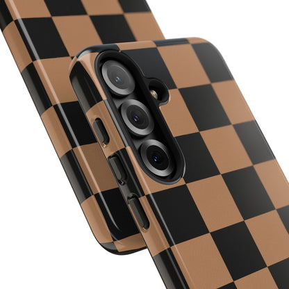 Brown Checkered Phone Case | Aesthetic Checkerboard iPhone & Samsung Tough Case
