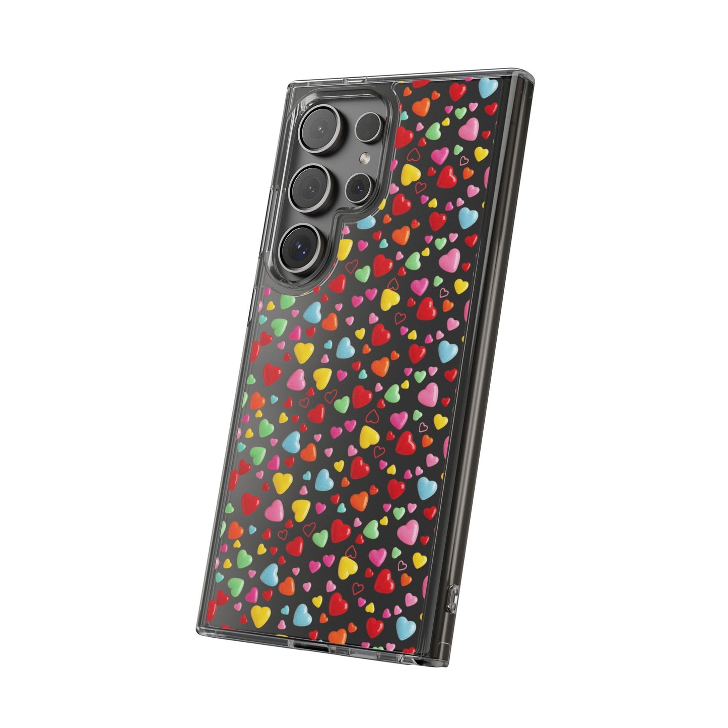 Colorful Heart Clear Phone Case | Impact-Resistant Valentine Aesthetic Case