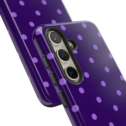 Purple Polka Dot Tough Phone Case – Cute Stylish Durable Protective Cover for Iphone, Samsung Galaxy and Pixel