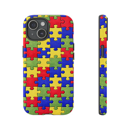 Colorful Puzzle Phone Case, Autism Awareness Jigsaw Design, Tough Protective Case, iPhone & Samsung Case, Vibrant Puzzle Pattern
