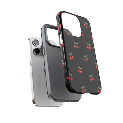 Cherry Pattern Phone Case — Slim Black Protective iPhone Case with Red Cherries for Iphone, Samsung Galaxy and Pixel