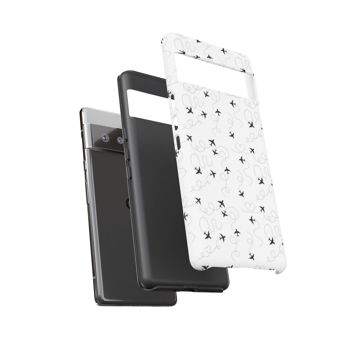 Minimal Paper Airplane Pattern Phone Case – Black White Aesthetic Tough Cover