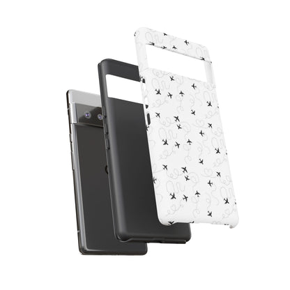 Minimal Paper Airplane Pattern Phone Case – Black White Aesthetic Tough Cover