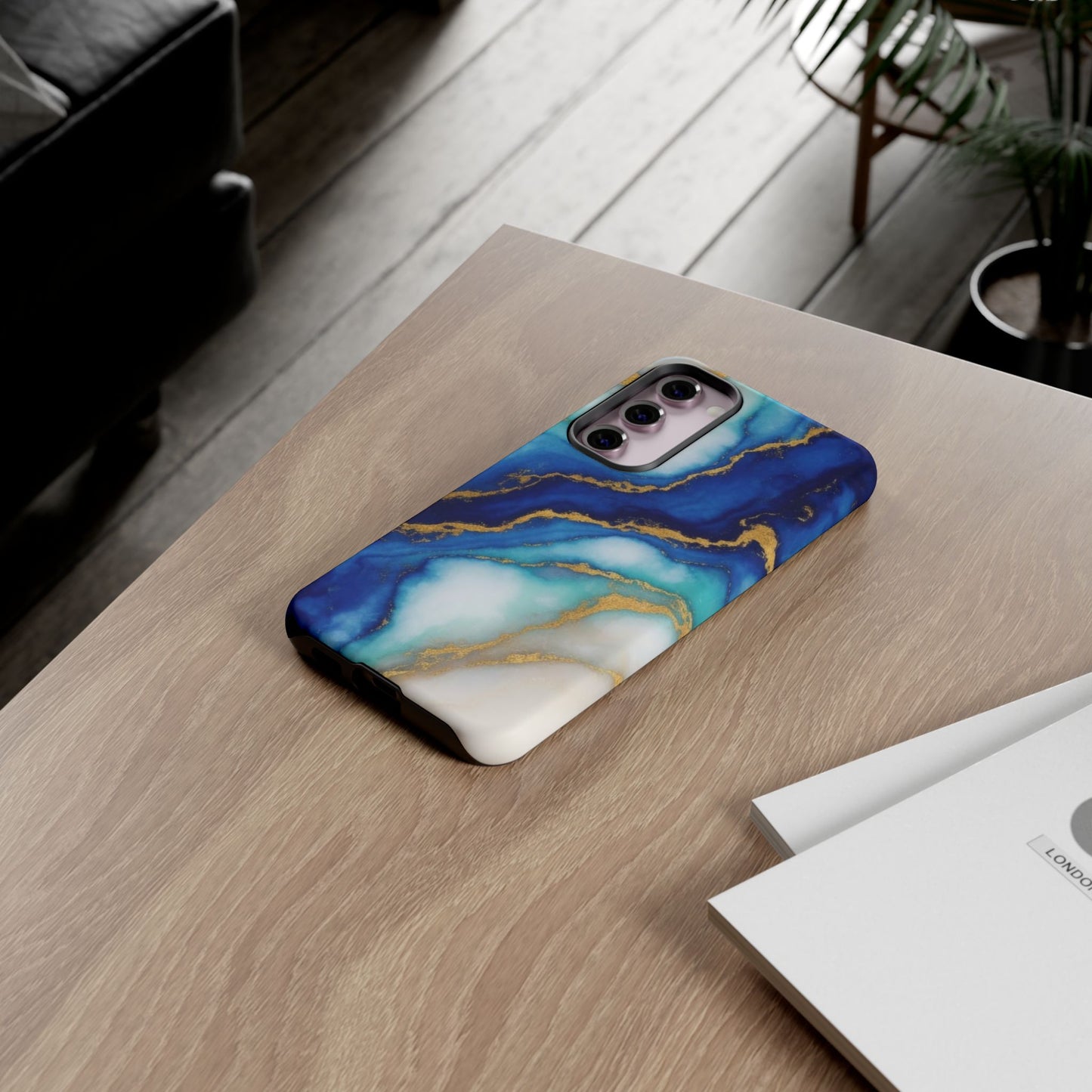 Blue & Gold Marble Phone Case – Luxury Resin Art Tough Case (iPhone, Samsung, Pixel)