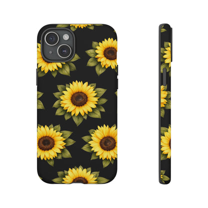 Sunflower Floral Tough Phone Case – Black Background Protective Cover for Iphone, Samsung Galaxy and Pixel