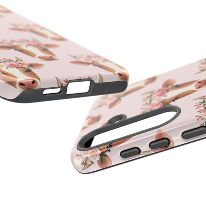 Floral Cow Phone Case – Cute Pink Cow Print Tough Protective Case for Iphone, Samsung Galaxy and Pixel