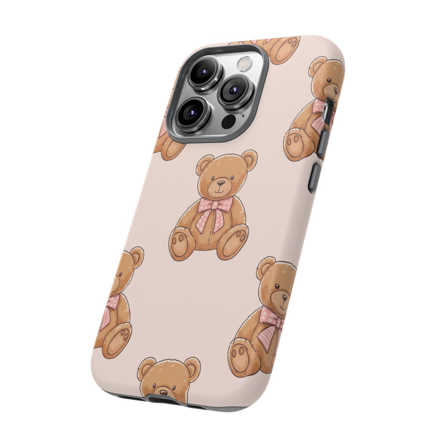 Teddy Bear Phone Case | Cute Coquette Aesthetic Pink Bear Pattern Case | Kawaii Soft Girl iPhone & Samsung Tough Protective Case