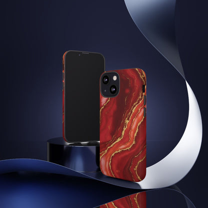 Red Agate Marble Phone Case with Gold Veins – Luxury Tough iPhone & Samsung Case