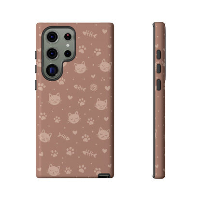 Cute Cat Pattern Phone Case | Paw Prints, Fishbone & Yarn Design Tough Case