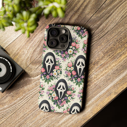 Floral Ghost Face Aesthetic Phone Case – Cute Spooky Tough Cover