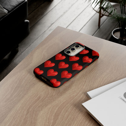 Red Heart Phone Case – Geometric Heart Pattern Tough Case (Black)