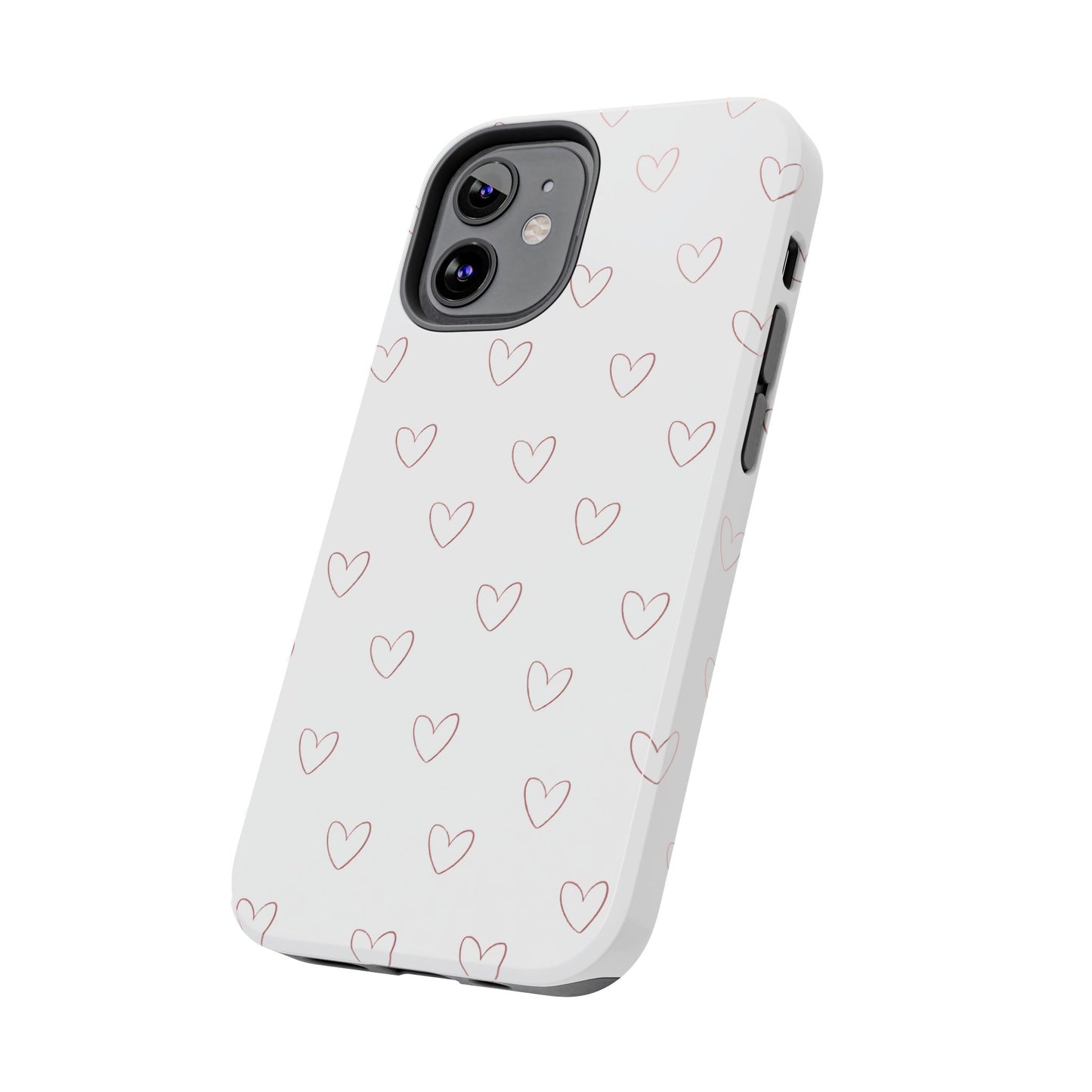 Hand-Drawn Hearts Tough Phone Case | Minimal Pink Heart Pattern