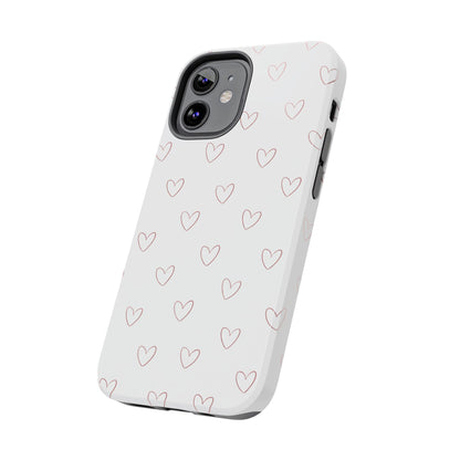 Hand-Drawn Hearts Tough Phone Case | Minimal Pink Heart Pattern