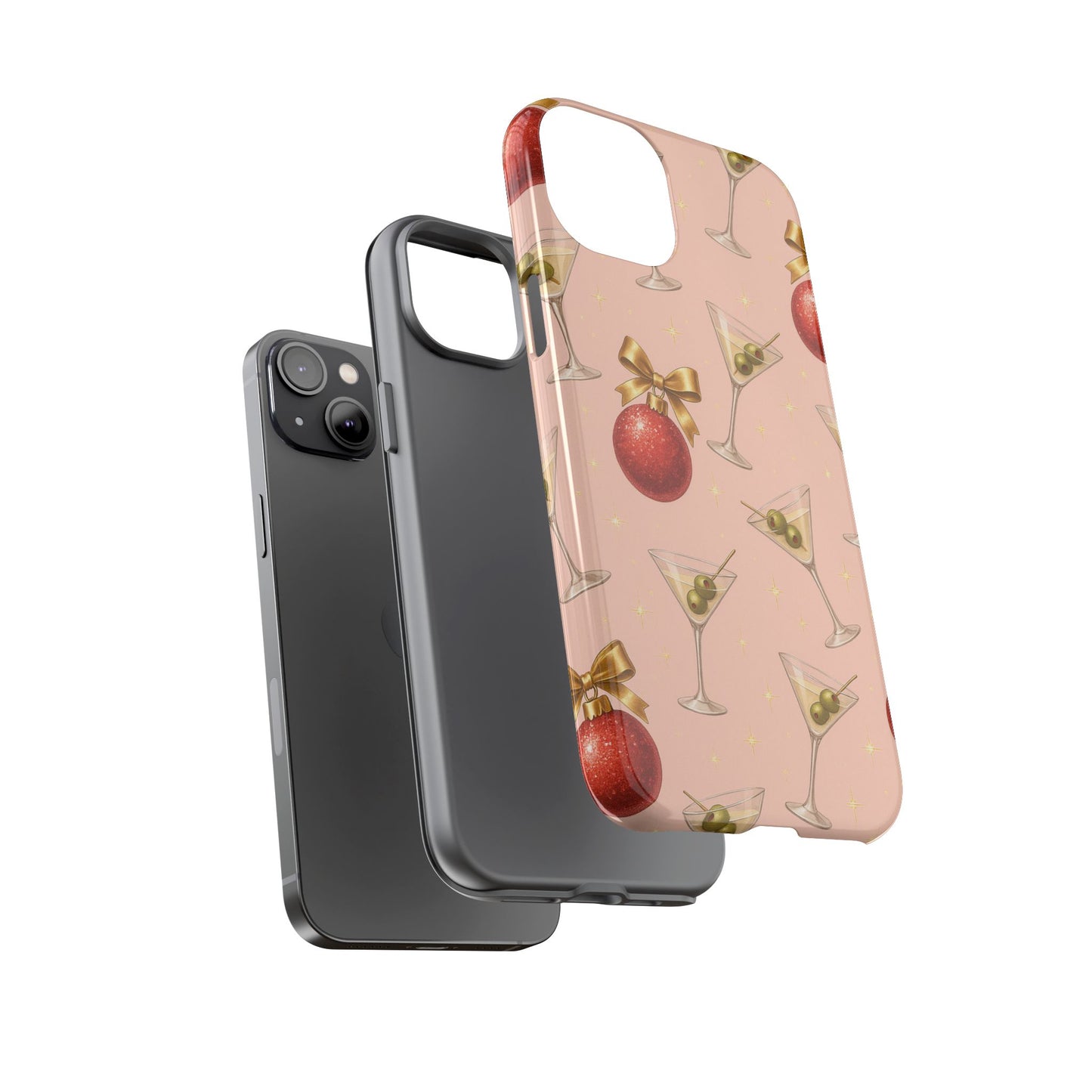 Cocktail Ornament Phone Case – Pink Martini & Cherry Pattern | Glossy or Matte for Iphone, Samsung Galaxy and Pixel