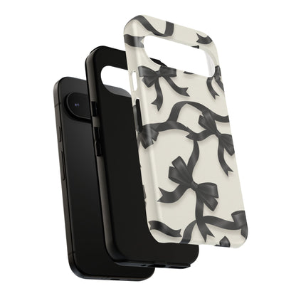 Black Ribbon Bow Phone Case, Minimal Bow Pattern Tough Protective Case