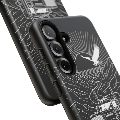 Trucker Highway Phone Case | Eagle & Mountain Line Art | Black Western Tough Case