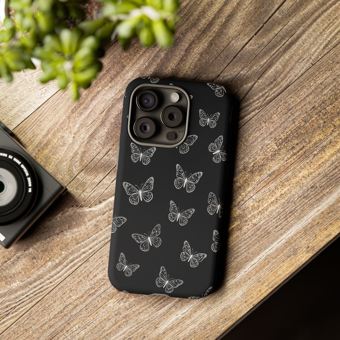 White Butterfly Pattern Phone Case – Dark Aesthetic Monochrome Tough Cover